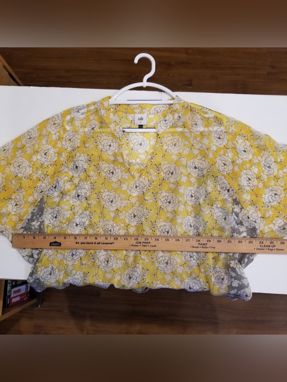 Cabi Amelia Top Women's Small Yellow Gathered Blouse  Peasant Floral Chiffon - Picture 7 of 9